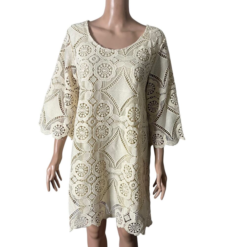 Pretty Angel Cream Lace Crochet Dress Womens Size Med Pullover Knit - Picture 8 of 8
